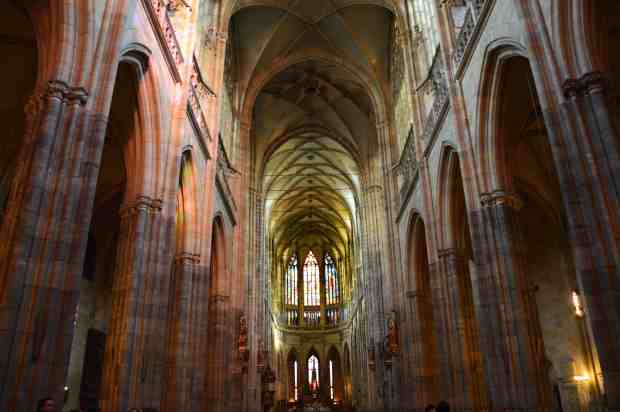 Inside St. Vitus Cathedral. The light through the stained glass gave the interior a watercolor finish. 