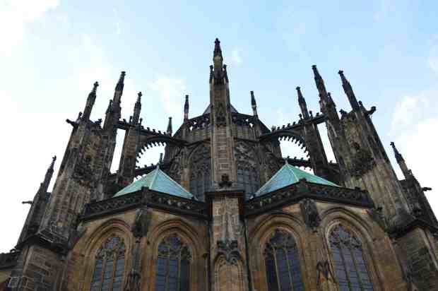 Rear view and flying buttresses, St. Vitus Cathedral, up at the Prague Castle. 